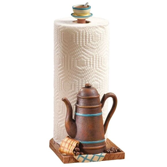Farmhouse Rustic Coffee Pot Kitchen Paper Towel Holder Cup Accent Top Gift NEW - Picture 1 of 5